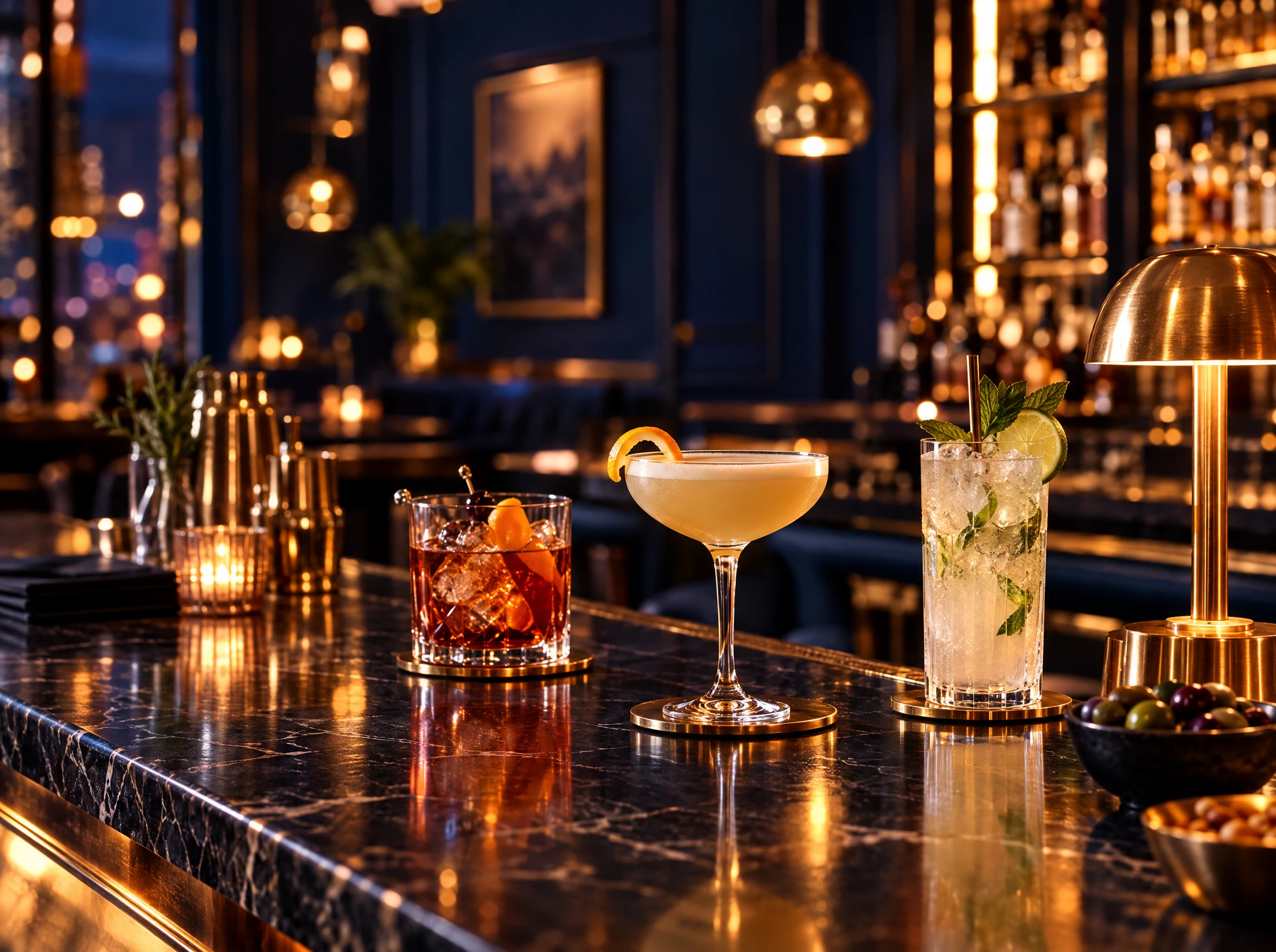 Stämningsfull bar i kvällsljus